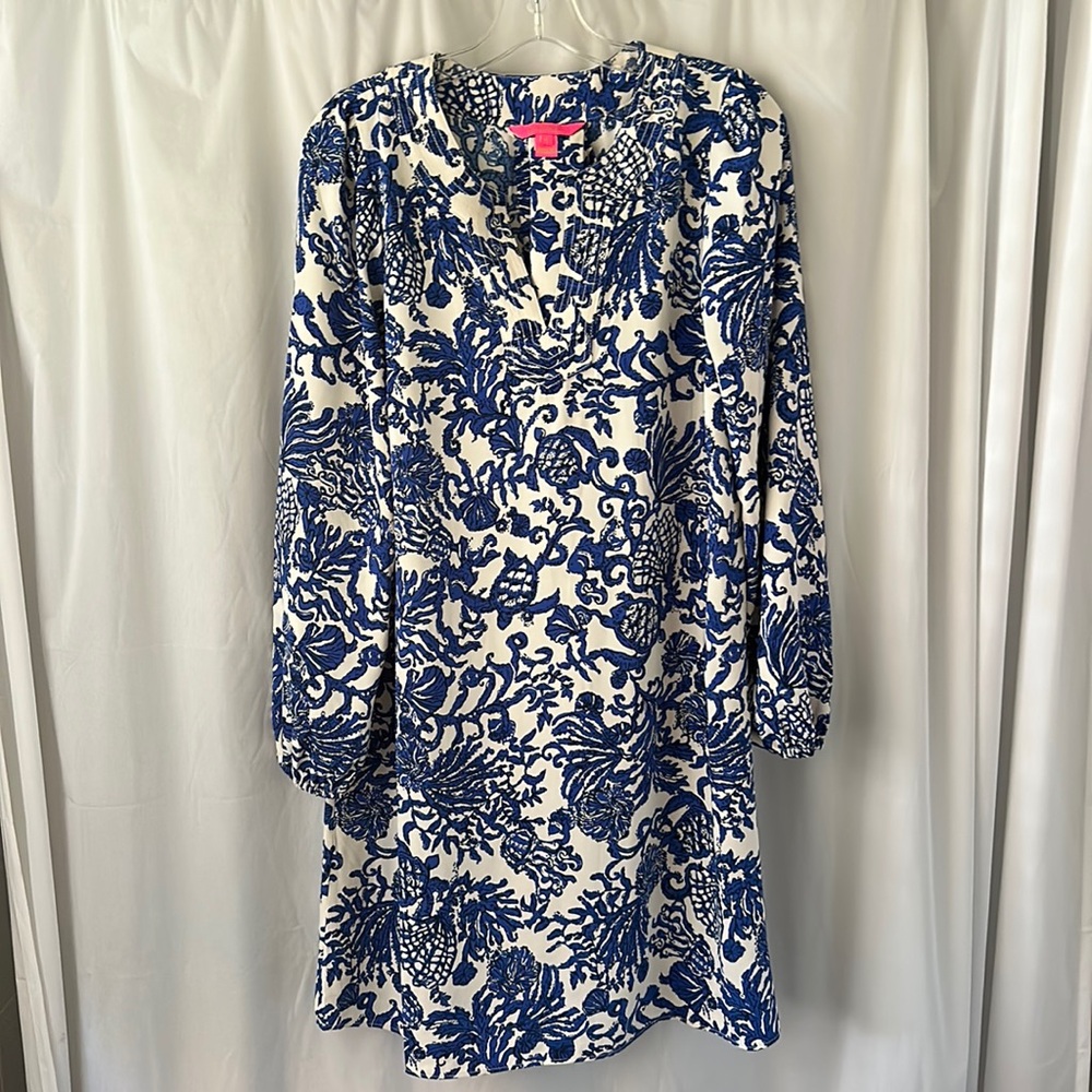 Lilly Pulitzer Blue and White Floral Print Tunic Dress